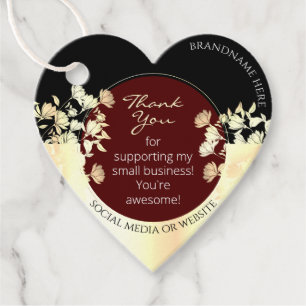 Elegant Floral Burgundy with Black and Gold Frame Favour Tags