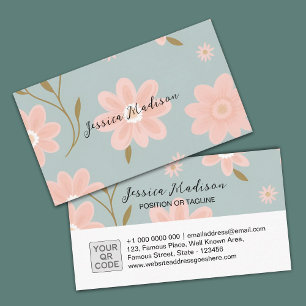 Elegant Floral Business Card with QR Code   DP7