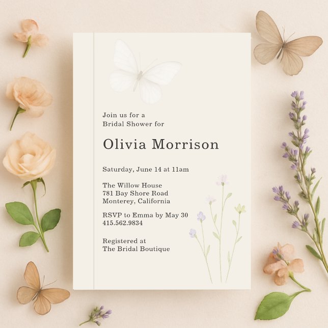 Elegant Floral Butterflies Bridal Shower Invitation (Creator Uploaded)