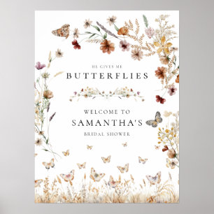 Elegant Floral Butterflies Bridal Shower Sign