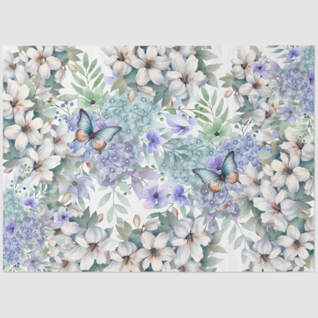 Elegant  Floral Butterflies Decoupage Tissue Paper (Front)