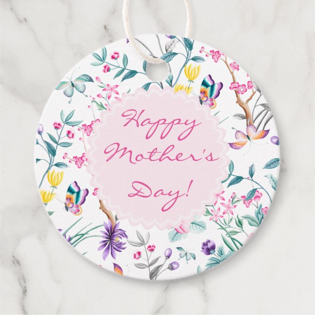 Elegant Floral & Butterflies Mother's Day  Favour Tags (Front)