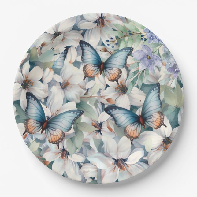 Elegant Floral & Butterflies Paper Plate (Front)
