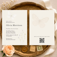 Elegant Floral Butterflies QR Code Bridal Shower