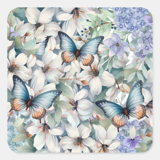 Elegant  Floral & Butterflies Square Sticker (Front)
