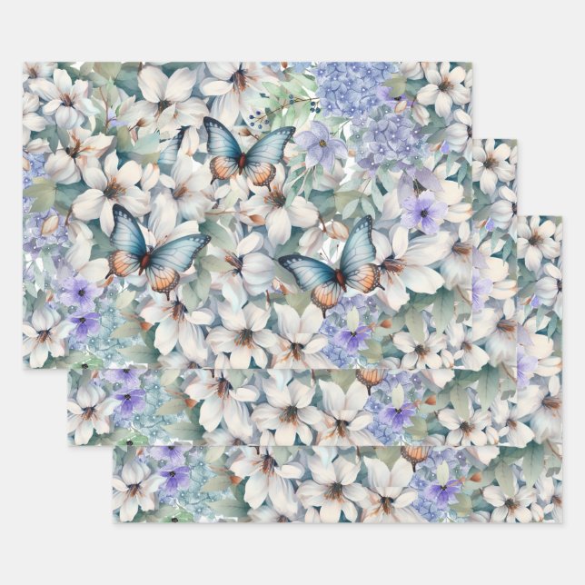 Elegant Floral & Butterflies Wrapping Paper Sheet (Set)