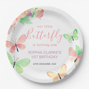 Elegant Floral Butterfly 1st Birthday  Paper Plate