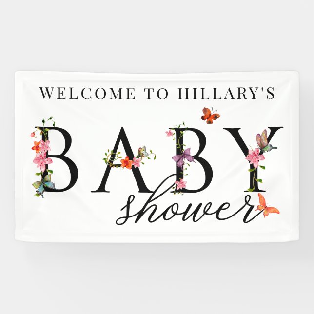 Elegant Floral Butterfly Baby Shower Banner (Horizontal)