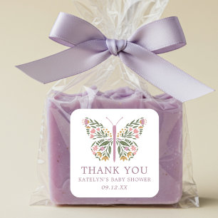 Elegant Floral Butterfly Baby Shower Favor Square Sticker