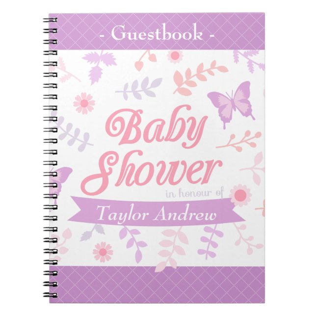 Elegant Floral Butterfly Baby Shower Guestbook Notebook (Front)