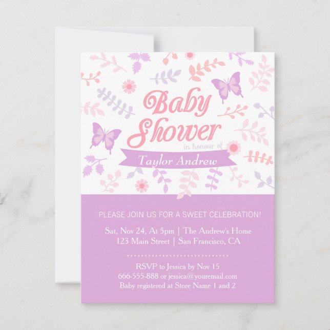 Elegant Floral Butterfly Baby Shower Invitations (Front)