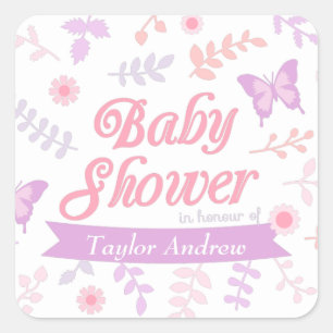 Elegant Floral Butterfly Baby Shower Party Square Sticker
