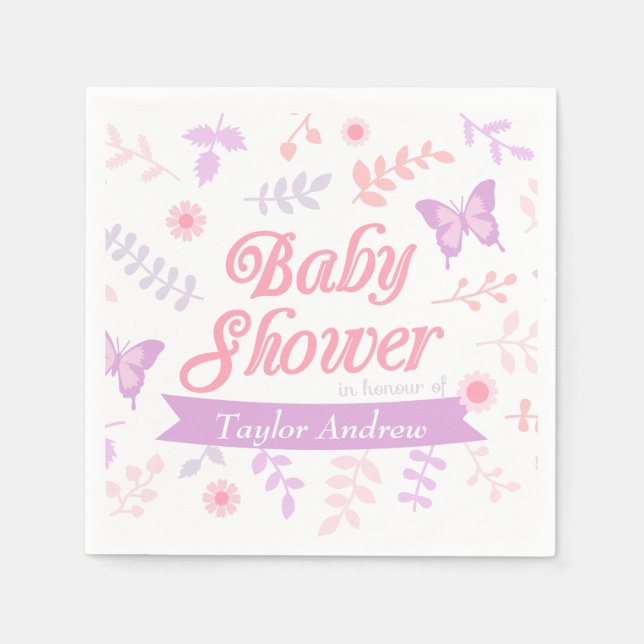 Elegant Floral Butterfly Baby Shower Party Supply Napkin (Front)