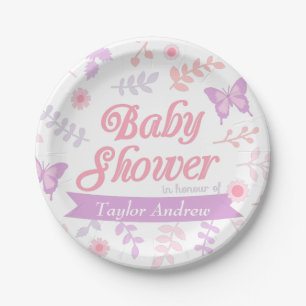 Elegant Floral Butterfly Baby Shower Party Supply Paper Plate