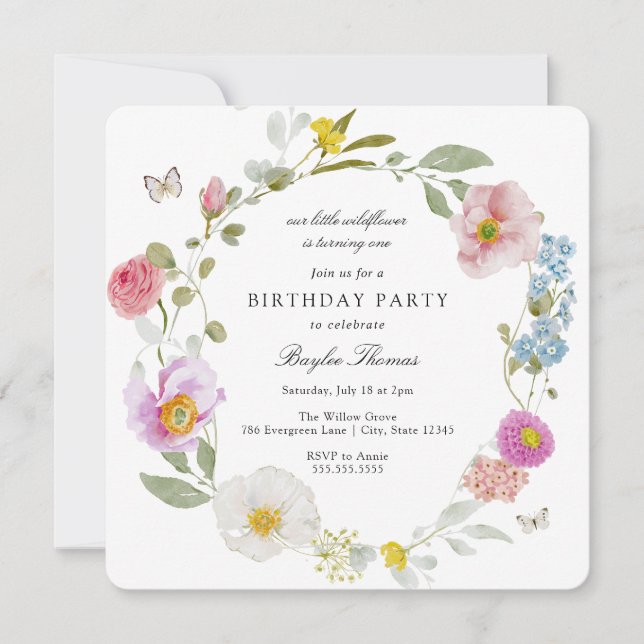 Elegant Floral Butterfly Birthday Invitation (Front)