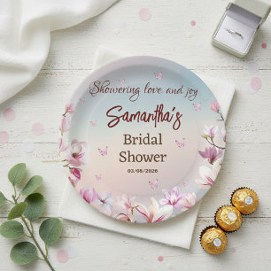 Elegant Floral Butterfly Bridal Shower Paper Plate