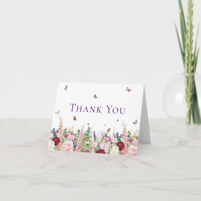 Elegant Floral Butterfly Bridal Shower Thank You Card (Front)