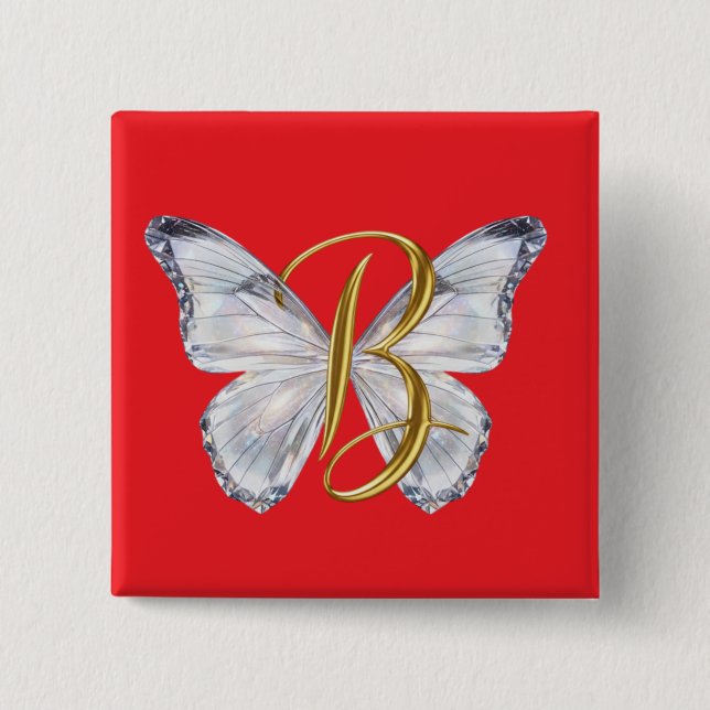 Elegant Floral Butterfly Letter B - Artistic Monog 15 Cm Square Badge (Front)