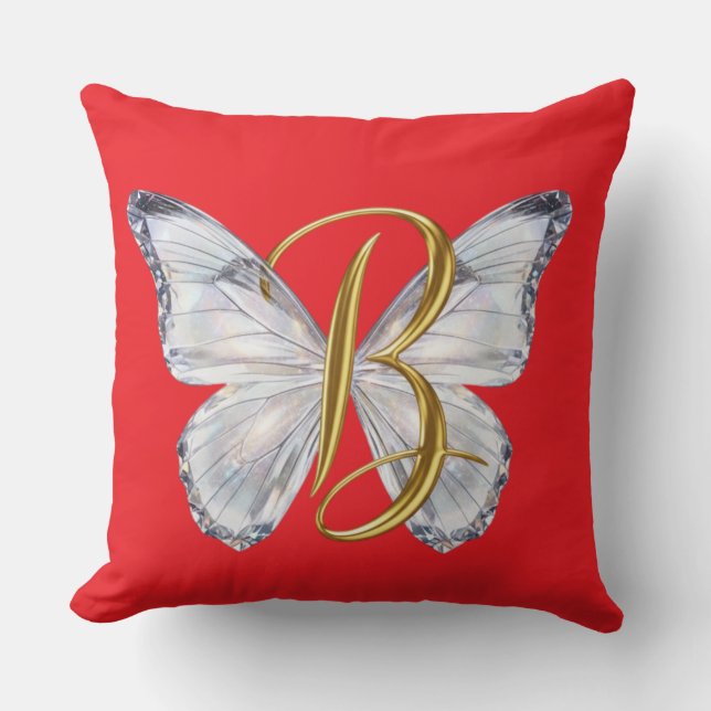 Elegant Floral Butterfly Letter B - Artistic Monog Cushion (Front)