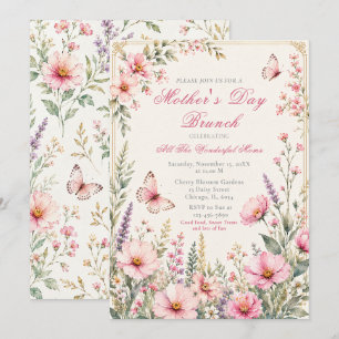 Elegant Floral Butterfly Mother’s Brunch Invitation