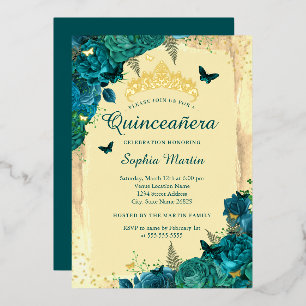 Elegant Floral Butterfly Teal Quinceanera 