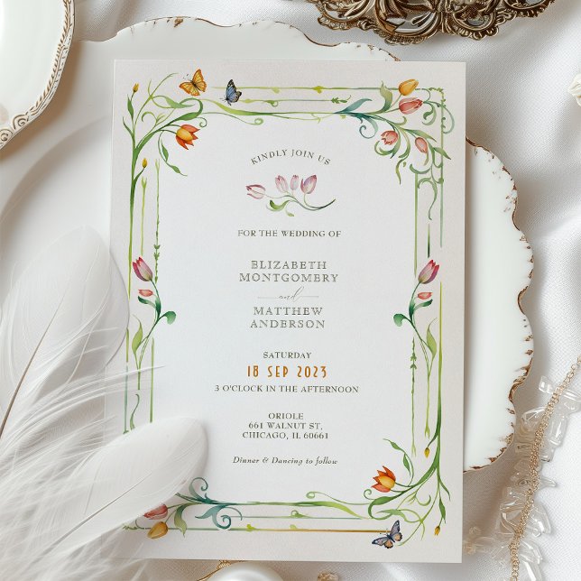 Elegant Floral Butterfly Watercolor Wedding Invitation (Creator Uploaded)