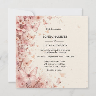 Elegant Floral Butterfly Wedding Invitation