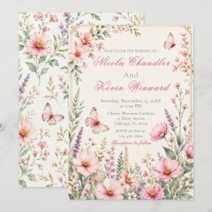 Elegant Floral Butterfly Wedding Invitation