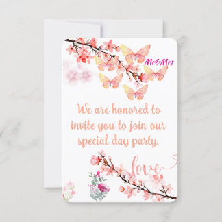 Elegant Floral & Butterfly Wedding Invitation Card