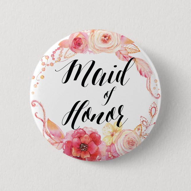 Elegant Floral Buttons Wreath Maid Of Honour (Front)