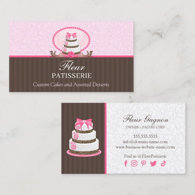 Elegant Floral Cake Bakery Business Card (Front/Back)