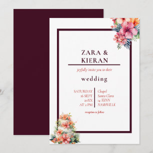 Elegant Floral Cake Tropical Wedding Invitation