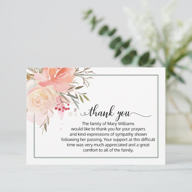 Elegant Floral Calligraphy Funeral Thank You (Standing Front)