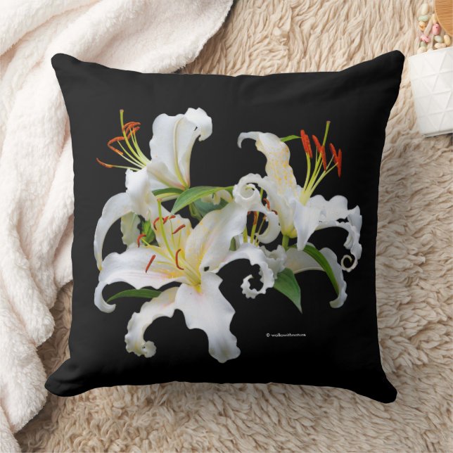 Elegant Floral Casablanca White Oriental Lilies Cushion (Blanket)