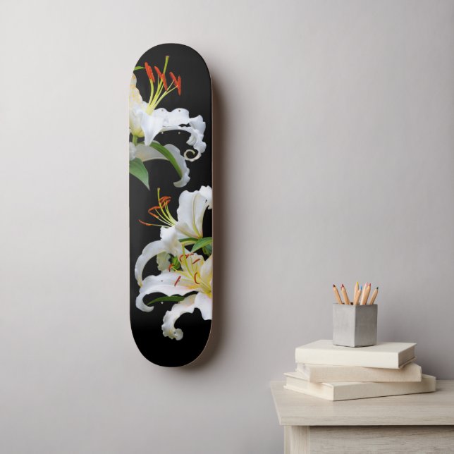 Elegant Floral Casablanca White Oriental Lilies Skateboard (Wall Art)