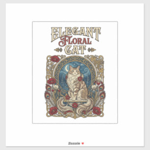 Elegant Floral Cat Cat Art Nouveau Vintage Vector 