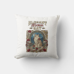 Elegant Floral Cat Cat Art Nouveau Vintage Vector Cushion