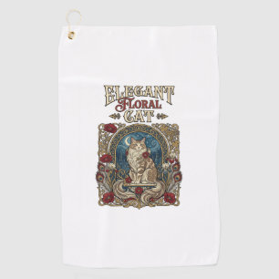 Elegant Floral Cat Cat Art Nouveau Vintage Vector Golf Towel