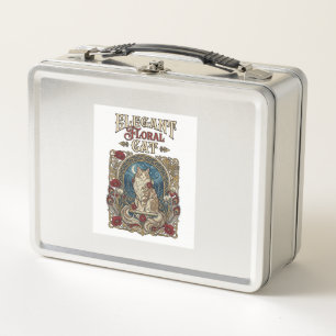 Elegant Floral Cat Cat Art Nouveau Vintage Vector Metal Lunch Box
