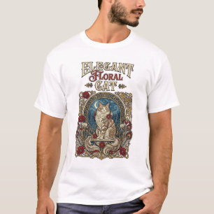 Elegant Floral Cat Cat Art Nouveau Vintage Vector  T-Shirt