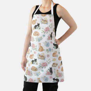 Elegant Floral Cat Print Apron