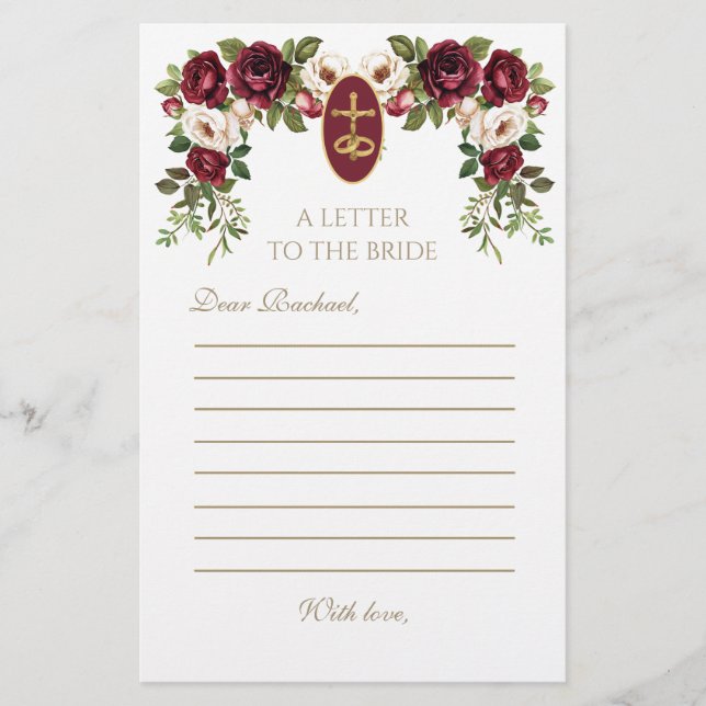 Elegant Floral Catholic Bridal Shower Roses  (Front)