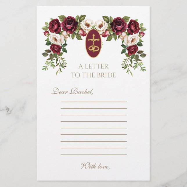 Elegant Floral Catholic Bridal Shower Roses  (Front)