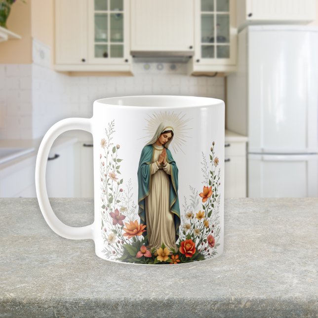 Elegant Floral Catholic Virgin Mary Prayer Coffee Mug (Elegant Floral Catholic Virgin Mary Prayer Coffee Mug)