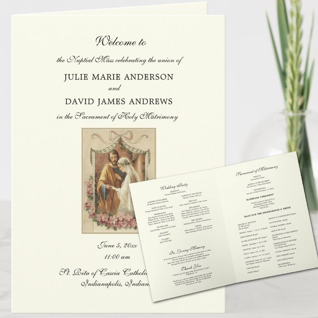 Elegant Floral Catholic Wedding Mass Program Card (Creator Uploaded)
