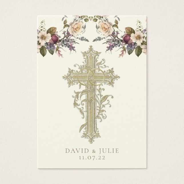 Elegant Floral Catholic Wedding Prayer Card (Front)