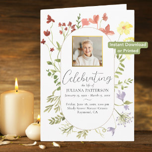 Elegant Floral Celebration of Life Digital Program Card