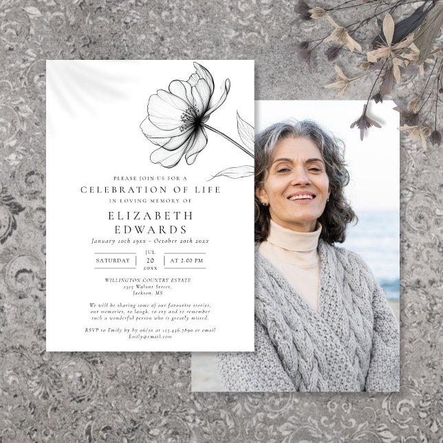 Elegant Floral Celebration Of Life Funeral Photo Invitation (Elegant Floral Celebration Of Life Funeral Photo Invitation)