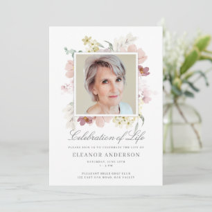 Elegant Floral Celebration of Life Memorial Photo Invitation