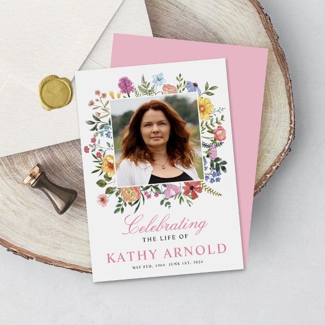 Elegant Floral Celebration of Life Memorial Photo  Invitation (Creator Uploaded)